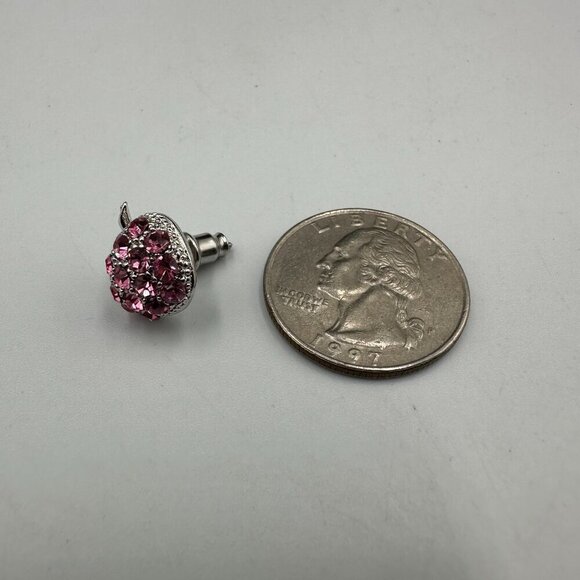 3/$30 Apple Stud Earrings Silver Pierced Pink Rhinestones Small Dainty Fruit - Picture 6 of 10